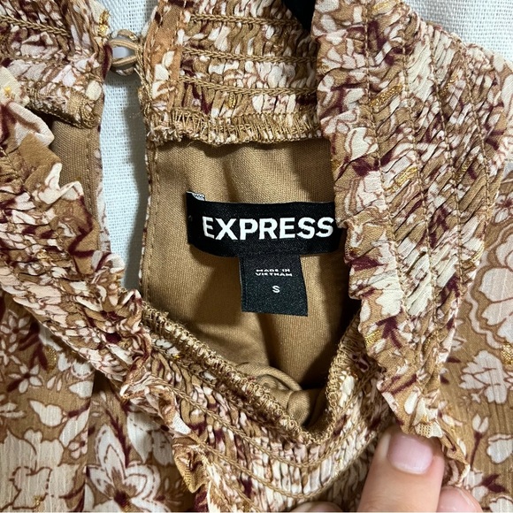 Express Floral Sleeveless Mock Neck Tiered Ruffle Dress - Picture 6 of 7